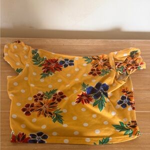 Love Yellow Floral Polka Dot Off-Shoulder Crop Top